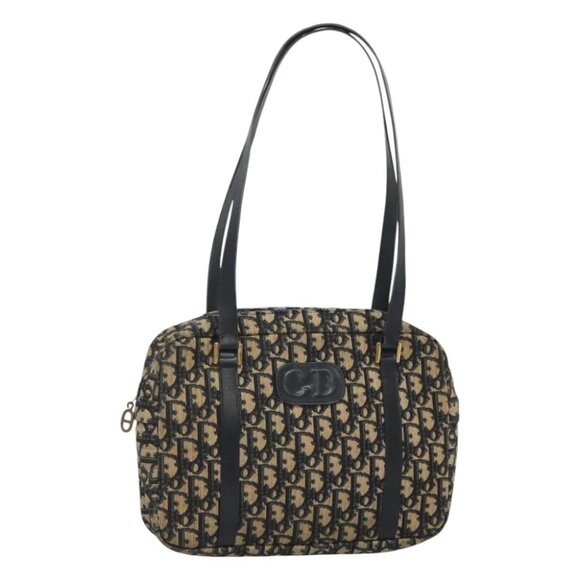 Christian Dior Trotter Canvas Shoulder Bag Navy Gold Auth 124987 - Picture 1 of 16
